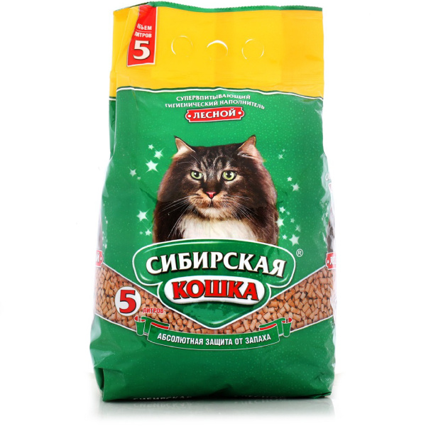 Наполнитель для кошачьего туалета СИБИРСКАЯ КОШКА Лесной (дерев. гранулы 10мм) 5л